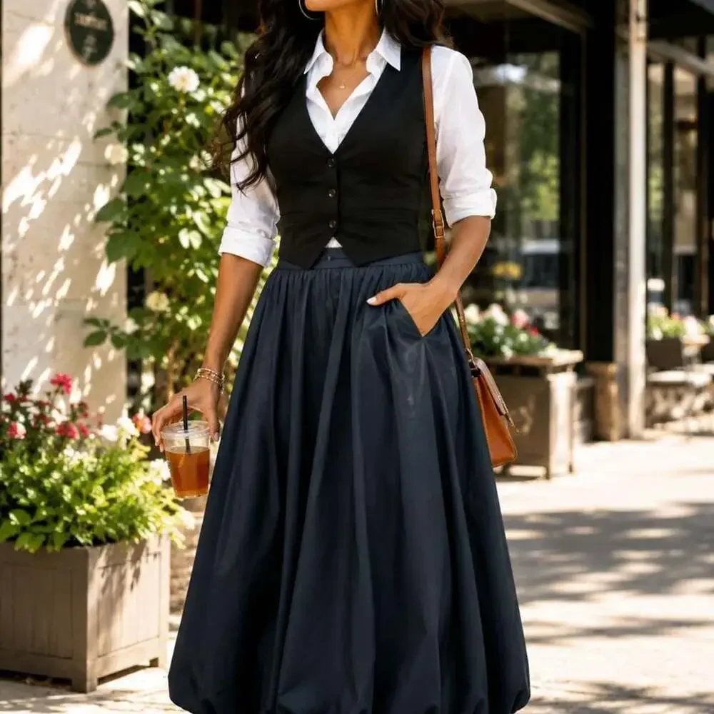 A New Day Pleated Maxi Skirt Black Size Large